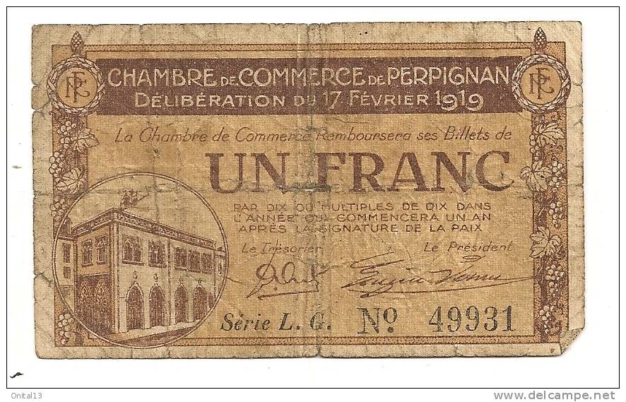 CHAMBRE DE COMMERCE DE DE PERPIGNAN   UN FRANC  CP4782 - Chambre De Commerce