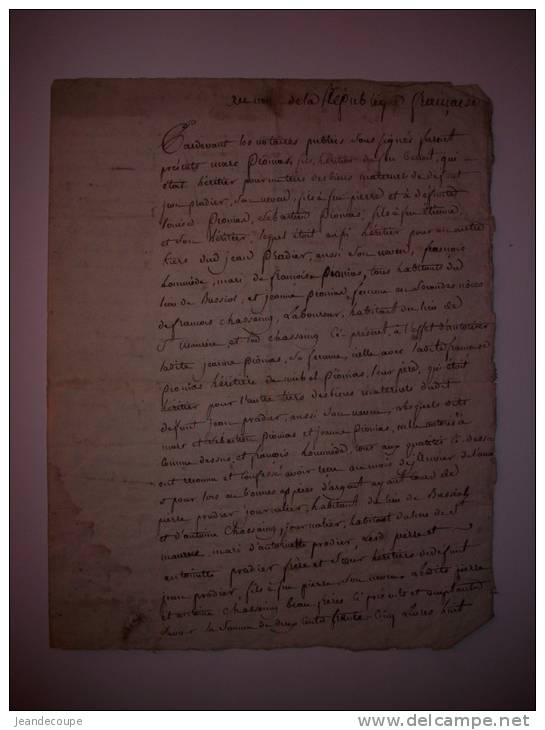 - Actes Notariés  - Puy De Dôme  - 1793   - Pradier ,Chassaing , - Documents Historiques