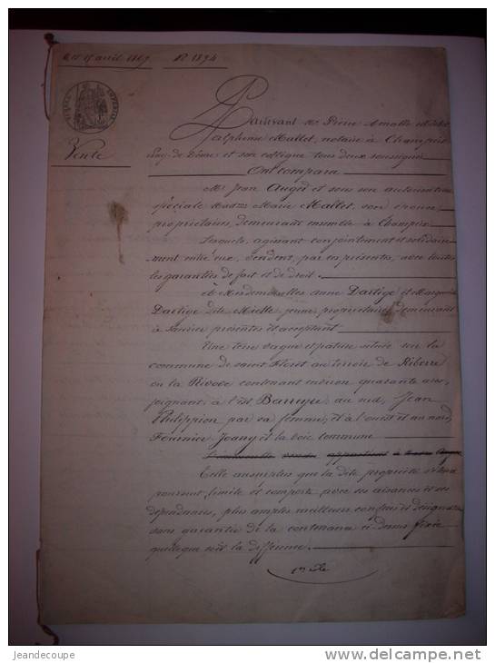 - Actes Notariés  - Champeix   -  Puy De Dôme  - 1894 - Dartige , Philippion , Auget , Mallet - Timbre Royal - Documents Historiques