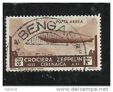 CIRENAICA 1933 CROCIERA ZEPPELIN LIRE 3 TIMBRATO - Cirenaica