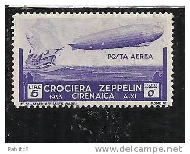 CIRENAICA 1933 CROCIERA ZEPPELIN LIRE 5 MNH - Cirenaica