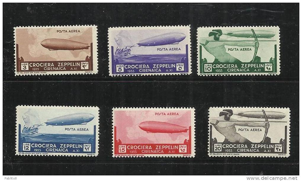 CIRENAICA 1933 POSTA AEREA AIR MAIL CROCIERA ZEPPELIN CRUISE SERIE COMPLETA COMPLETE SET MNH - Cirenaica