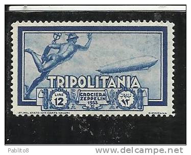 TRIPOLITANIA 1933 CROCIERA ZEPPELIN LIRE 12 MNH - Tripolitaine