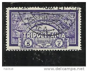 TRIPOLITANIA 1933 CROCIERA ZEPPELIN LIRE 5 TIMBRATO - Tripolitaine