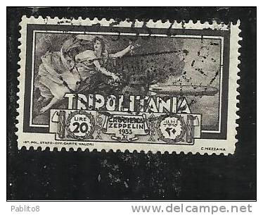 TRIPOLITANIA 1933 CROCIERA ZEPPELIN LIRE 20 TIMBRATO - Tripolitaine