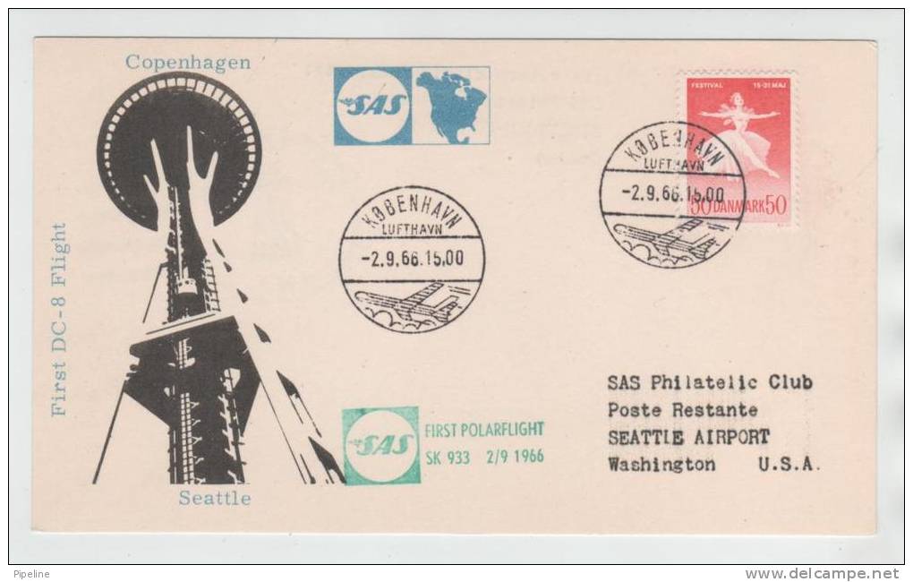 Denmark First SAS DC-8 Polarflight Copenhagen - Seattle 2-9-1966 - Vuelos Polares