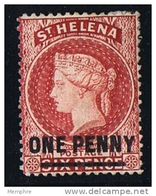 ST HELENA  Victoria  Overprinted Stamp   1 D. Perf 14  Pale Red  Short Bar.   Wmk CA  SG 38 Mint Hinged - Saint Helena Island