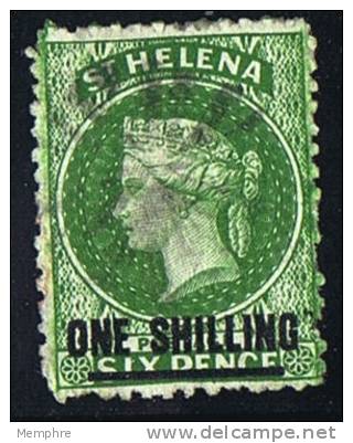 ST HELENA Victoria Overprinted Stamp 1/-  Perf 12&frac12;   Yellow Green Short Bar  Wmk CC SG 18  Used - Saint Helena Island