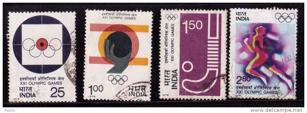 India Used 1976 Ser Of 4, Olympics, Hockey, Athletics, Short Put, Shooting - Gebraucht