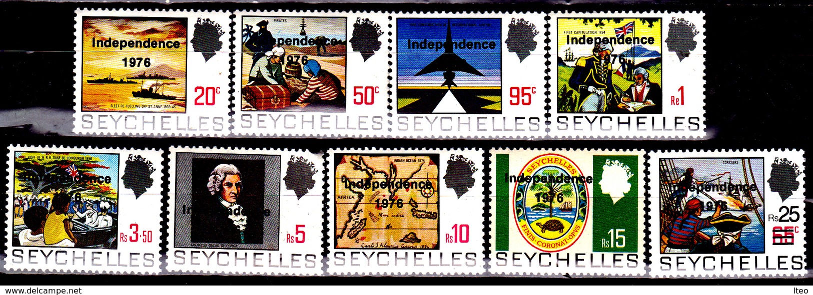 Seychelles 354A / 54J Timbres Surchargés Indépendance 1976 - Seychelles (1976-...)