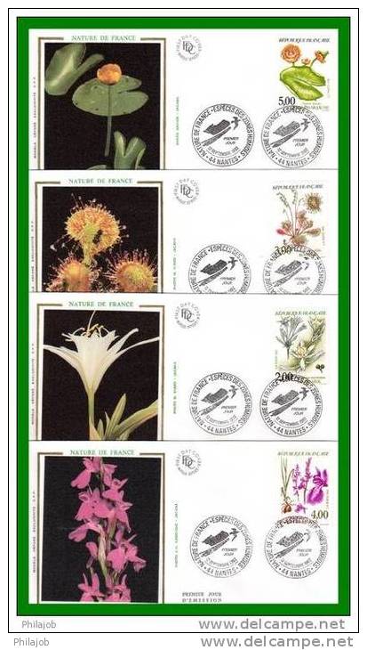 4 FDC En SOIE De 1992 N° YT 2766 à 2769 " FLEURS DES ETANGS ET MARAIS ". ( ORCHIDEE )  Parfait état + Prix Dégressif - 1990-1999