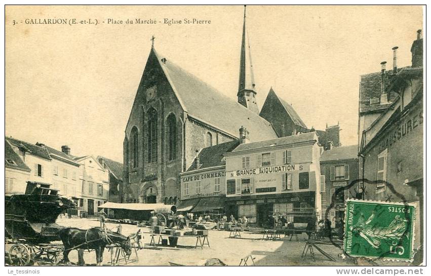 GALLARDON (28) - Le Marché Devant L´église St Pierre Avec Ambulant De Auneau à Dreux - Autres & Non Classés