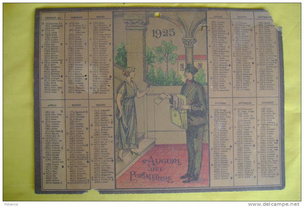 PEE/37 CALENDARIO 1925 - AUGURI DEL PORTALETTERE - POSTINO Con TARIFFE POSTELEGRAFICHE - Formato Grande : 1921-40