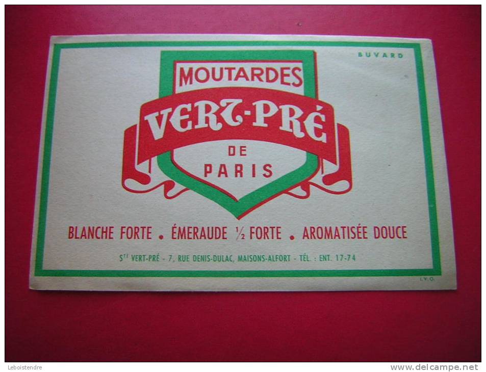 BUVARD-MOUTARDES-VERT-PRE DE PARIS -MOUTARDE-STE VERT-PRE ,7 RUE DENIS-DULAC MAISONS-ALFORT-PHOTO RECTO / VERSO- - Senape