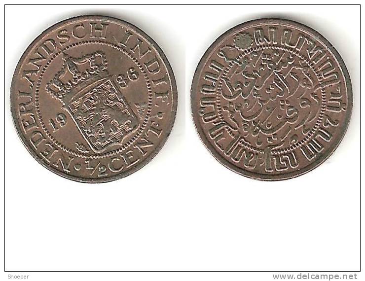 *INDONESIA Netherlands East India ,  1/2 Cent 1936  Km 314.2 Unc !!!! - Niederländisch-Indien