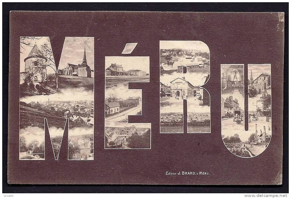 CPA  ANCIENNE- FRANCE- MÉRU (60)- CARTE SOUVENIR- TRES GROSSES LETTRES AVEC VUES MULTIPLES SUR FOND BRUN FONCÉ - Meru