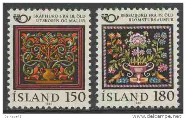 Iceland Island 1980 Mi 556 /7 YT 509 /10 ** Carved And Painted Cabinet Door + Embroidered Cushion / Handwerkskunst - Unused Stamps