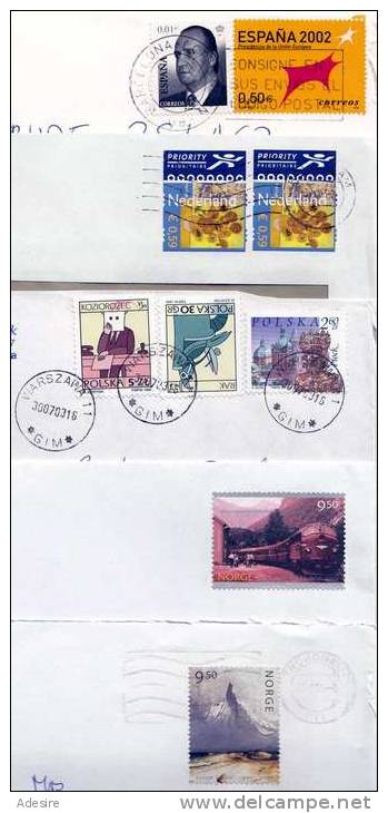 5 Briefe/Briefstücke Europa (2xNorwegen,Polen,Niederlande,Spanien), Schöne Frankierungen - Sonstige - Europa