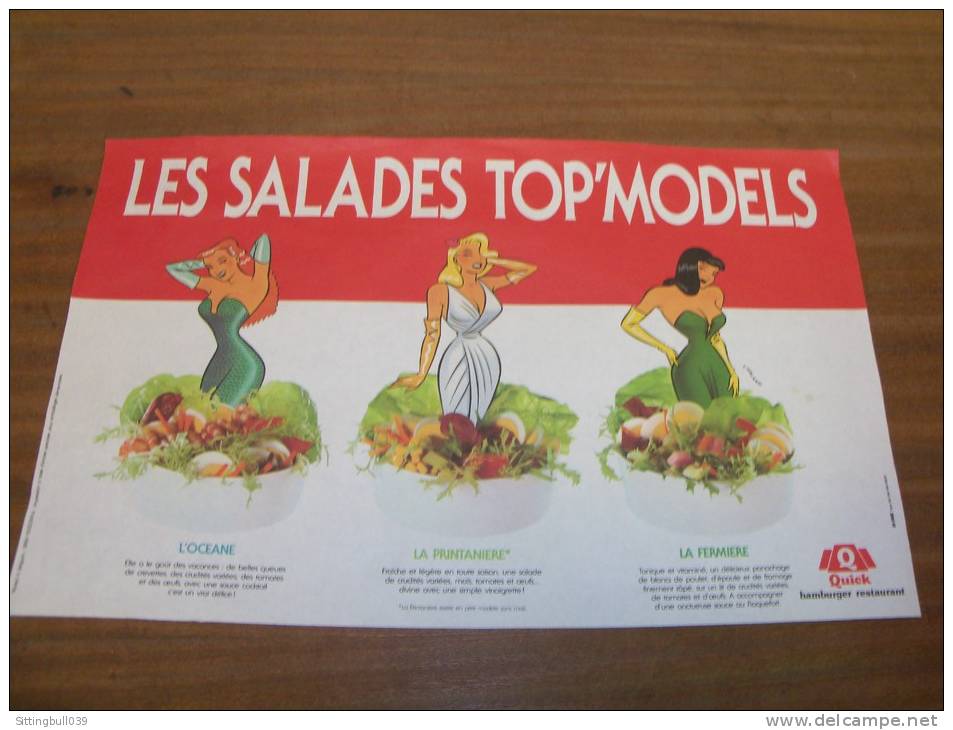 CHALAND Yves. Les Salades TOP'MODELS. Set De Table Papier, PUB QUICK. 1990 - Advertentie