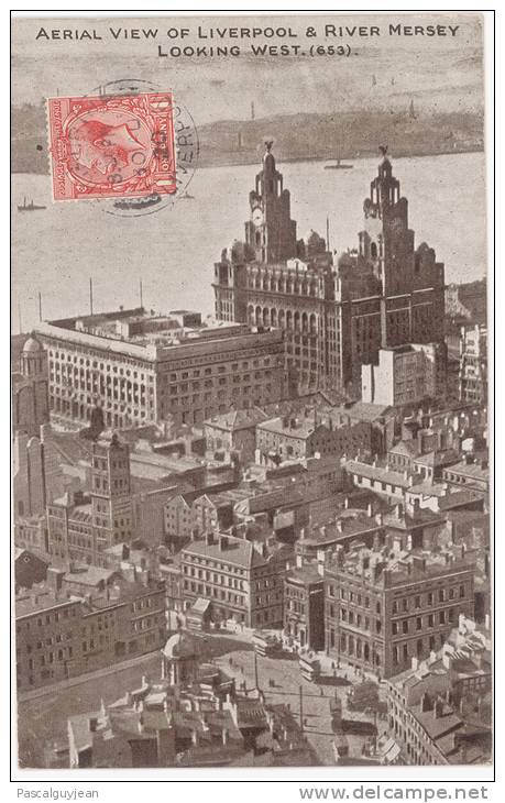 CPA AERIAL VIEW OF LIVERPOOL AND RIVER MERSEY LOOKING WEST - Liverpool