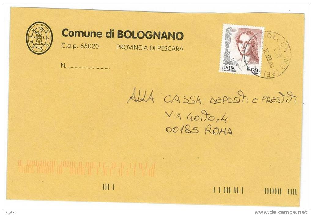 BOLOGNANO  CAP 65020  PROV. PESCARA - ANNO 2003 - PE - LS - ABRUZZO -TEMATICA COMUNI D'ITALIA - STORIA POSTALE) - Macchine Per Obliterare (EMA)