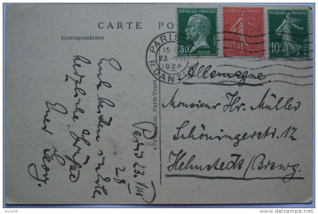 1928 FRANCE POSTCARD PARIS TO GERMANY - Covers & Documents