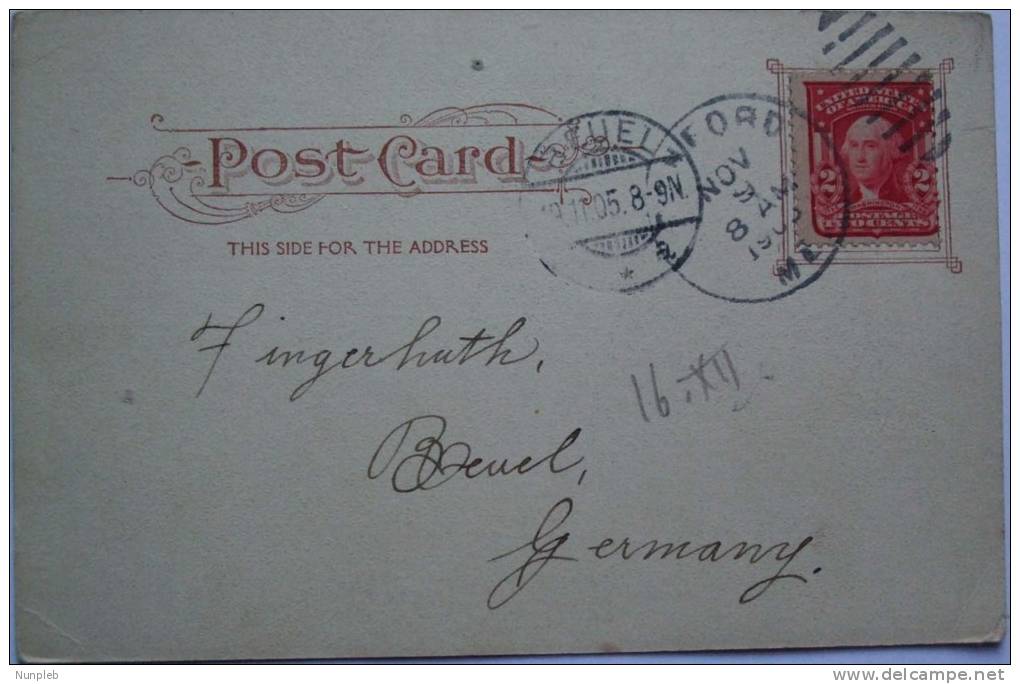 1905 U.S.A.  POSTCARD SANFORD MAINE TO BEUEL GERMANY - Covers & Documents