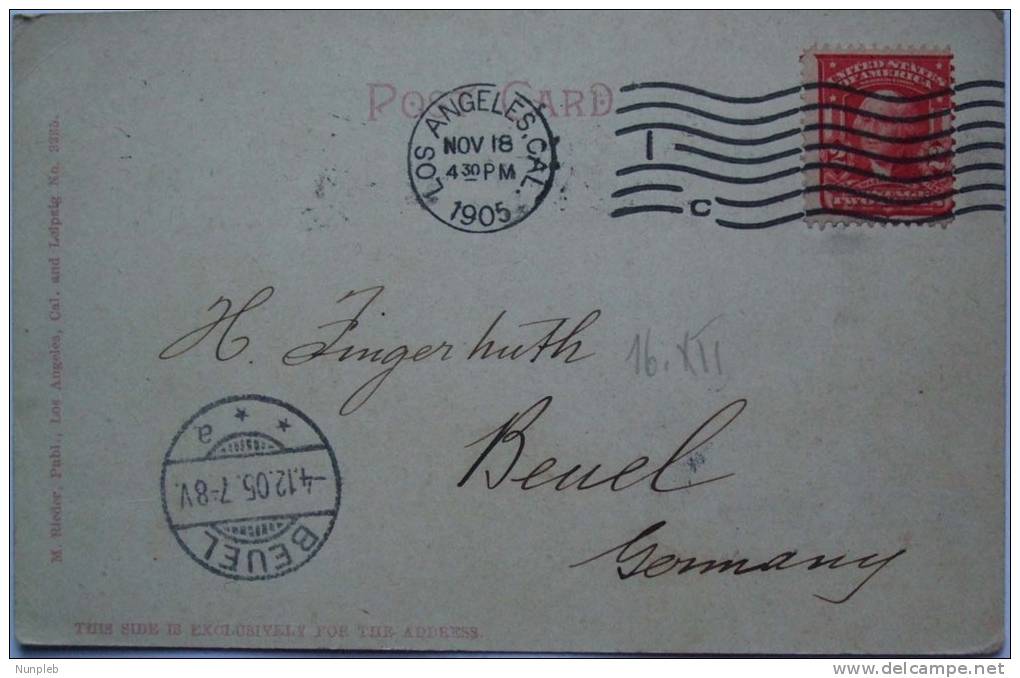 1905 U.S.A.  POSTCARD LOS ANGELES TO BEUEL GERMANY - Cartas & Documentos