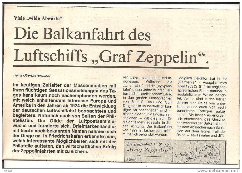 Die Balkanfahrt Von LZ Graf Zeppelín 1929. Äusserst Detalierte Information Auf 5 Seiten, - Sonstige & Ohne Zuordnung