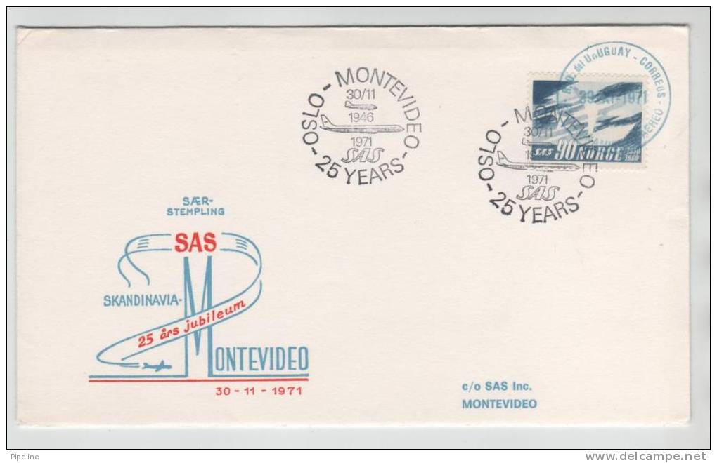Norway SAS 25 Years Anniversary Flight Oslo - Montevideo 30-11-1971 - Lettres & Documents