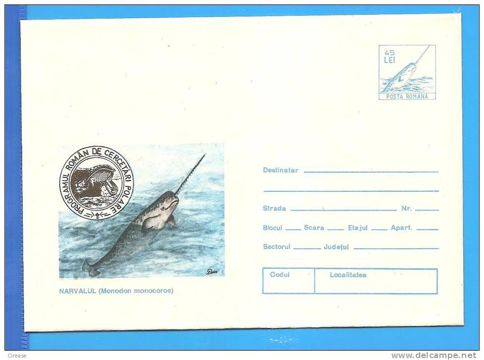 Polar Fauna. Whale. ROMANIA Postal Stationery Cover 1994. - Wale