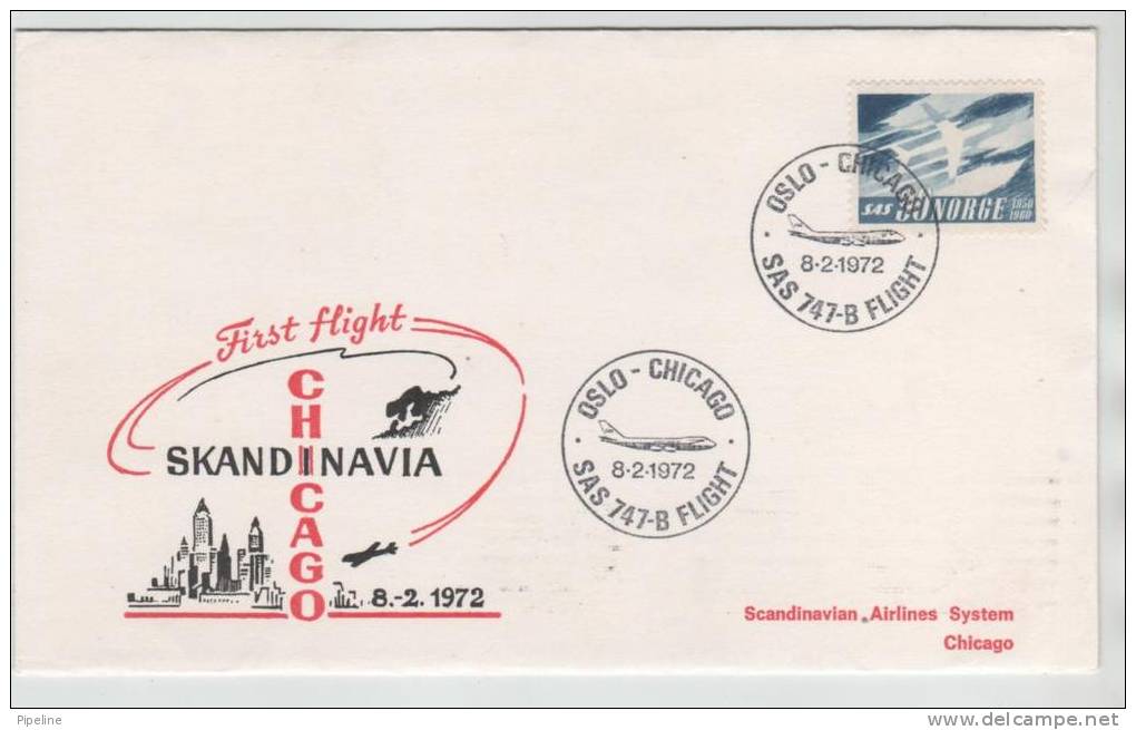 Norway First SAS  Boeing 747-B Flight Oslo - Chicago 8-2-1972 - Covers & Documents