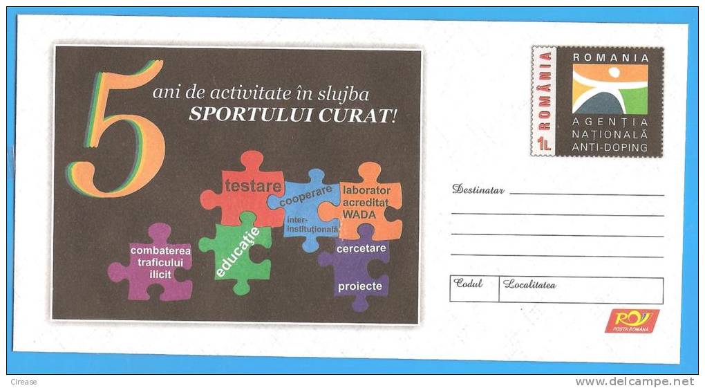 Campaign Against Doping In Sport. ROMANIA Postal Stationery Cover 2011. - Droga