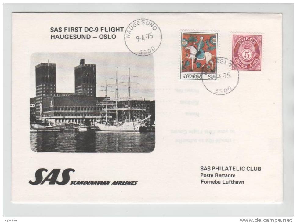 Norway First SAS Flight DC-9 Haugesund - Oslo 9-4-1975 - Covers & Documents