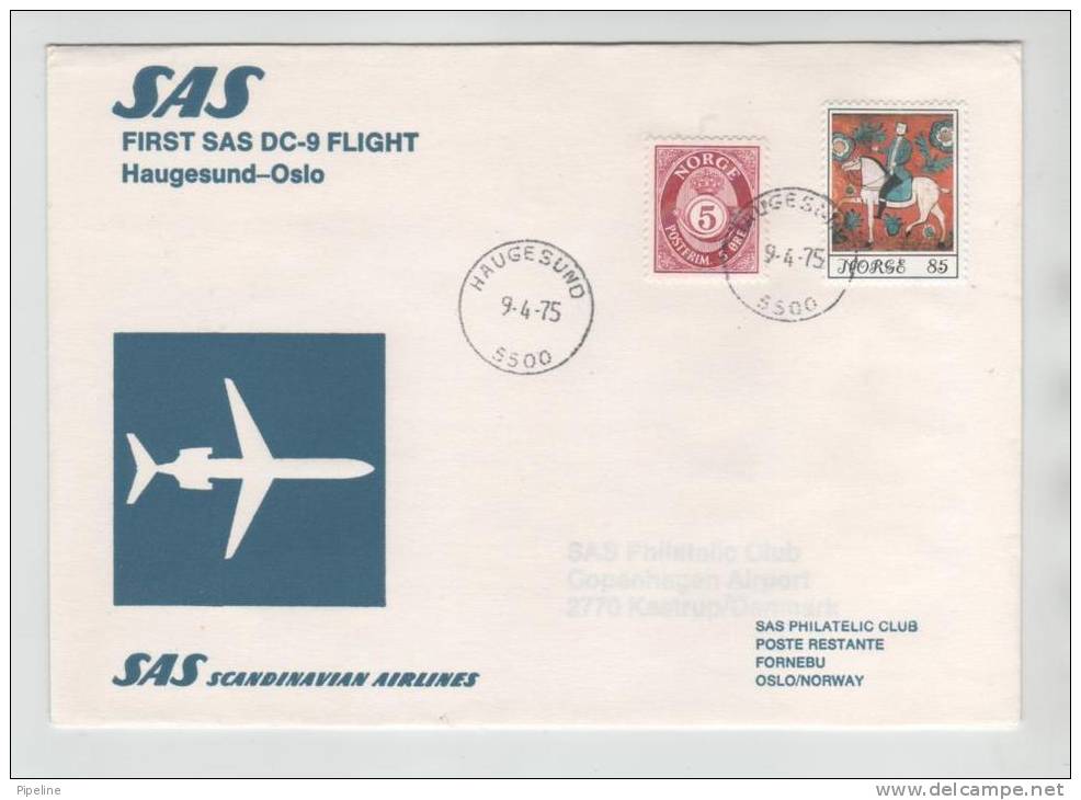 Norway First SAS Flight DC-9 Haugesund - Oslo 9-4-1975 - Lettres & Documents