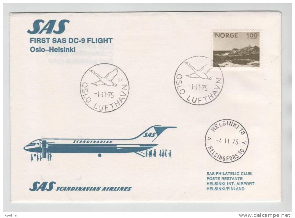 Norway First SAS DC-9 Flight Oslo - Helsinki 1-11-1975 - Covers & Documents