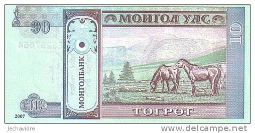 MONGOLIE  10 Tugrik  Emission De 2007   Pick 62d     ***** BILLET  NEUF ***** - Mongolië