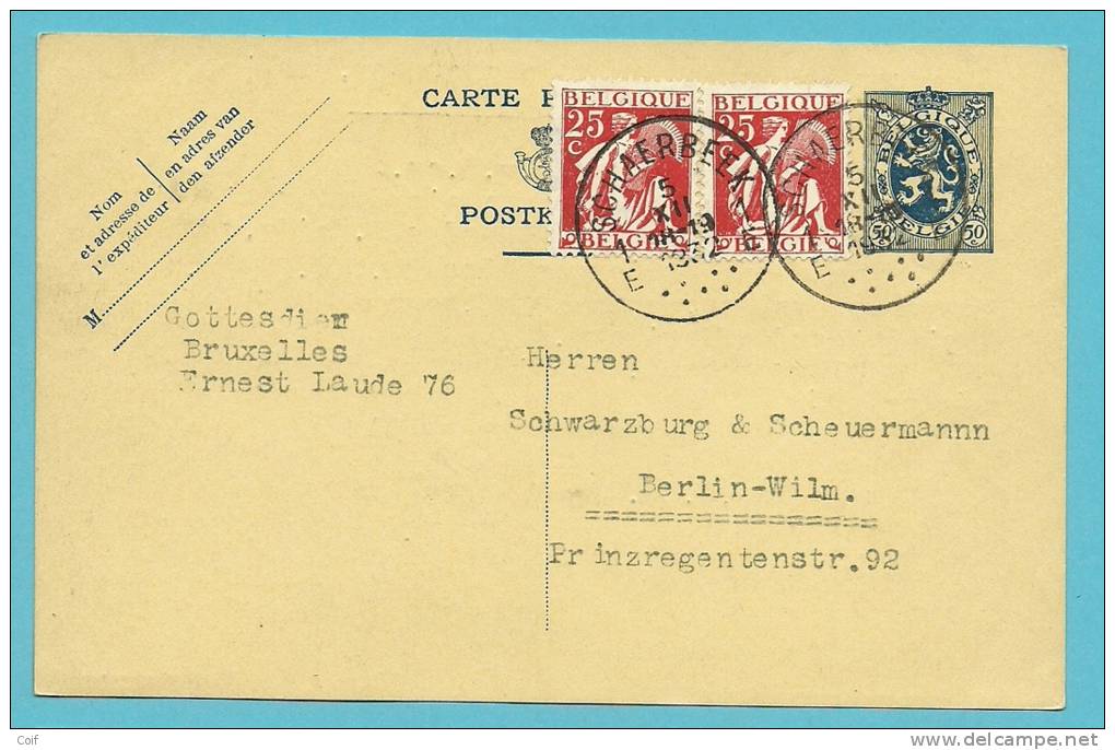 339 Op Entier Met Stempel SCHAERBEEK 1E Naar BERLIN  (VK) - 1932 Cérès Et Mercure