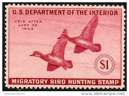 US RW10 XF Mint Hinged $1 Duck Stamp From 1943 - Duck Stamps