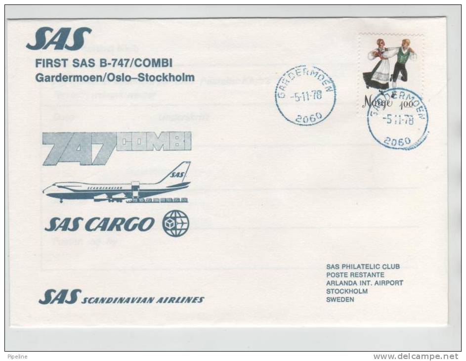 Norway First SAS Boeing 747 Combi Flight Oslo - Stockholm 5-11-1978 - Covers & Documents