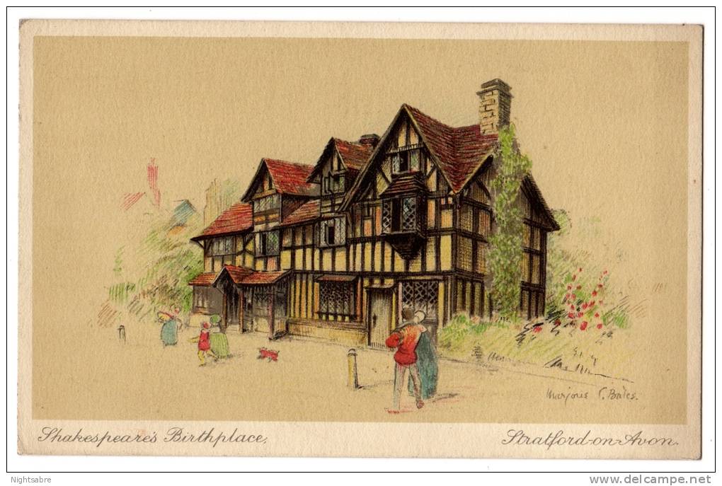 Postcard -  Stratford-on-Avon, Shakespeare's Birthplace - Painting By Majorie C Bates- Unposted C 1910s(3234) - Stratford Upon Avon