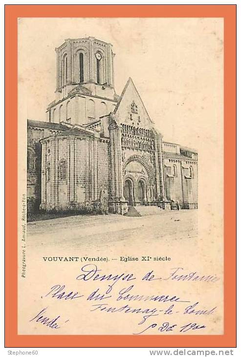 85 - Carte PRECURSEUR !! // VOUVANT - Eglise ( Cachet - Fontenay Le Comte 1900 ) // CPA (07) - Autres & Non Classés