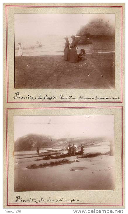 4 Photos De Biarritz En 1895 : Promenade à Dos D´ânes Bord De Mer Casino Avec Dôme Plage Du Port Vieux Et Côté Phare - Plaatsen