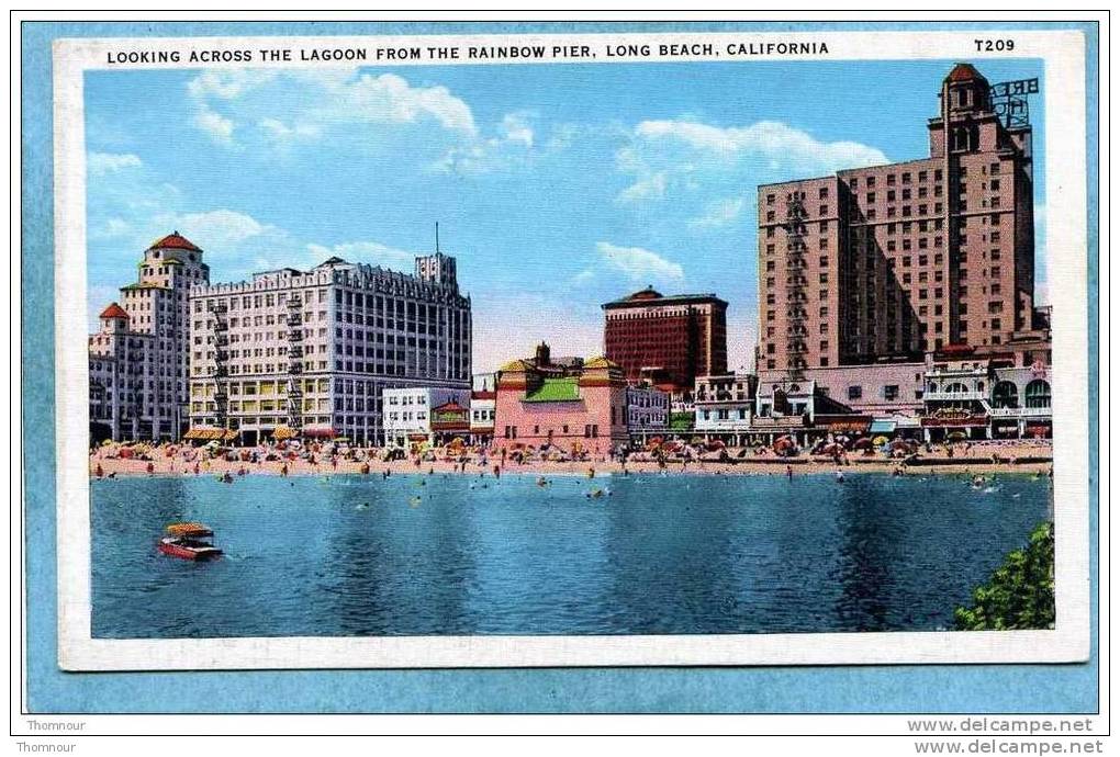 LONG BEACH  - LOOKING ACROSS THE LAGOON FROM THE RAINBOW PIER  -  1938 - BELLE CARTE ANIMEE- - Long Beach