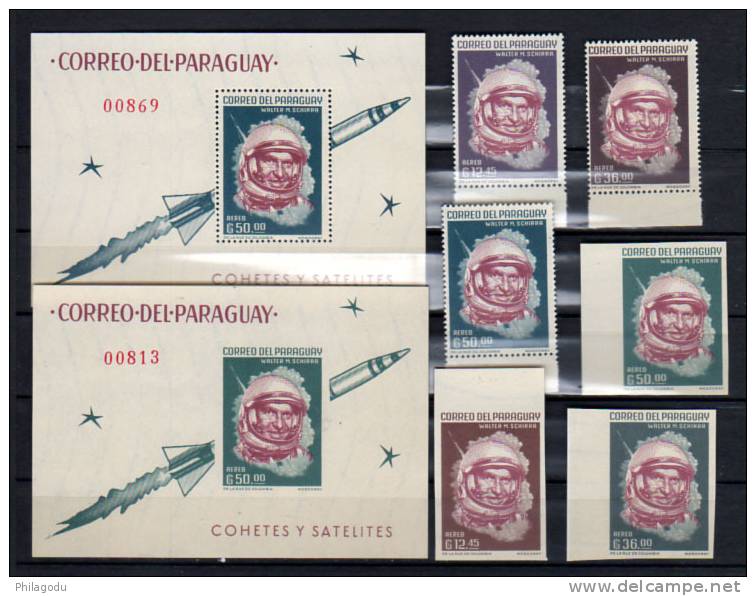 Paraguay 1963, Fusées Et Satellites, Mi 1181 / 1183 + 1189 / 1191 + Bk 36 / 37**, Cote 170 €, - América Del Sur