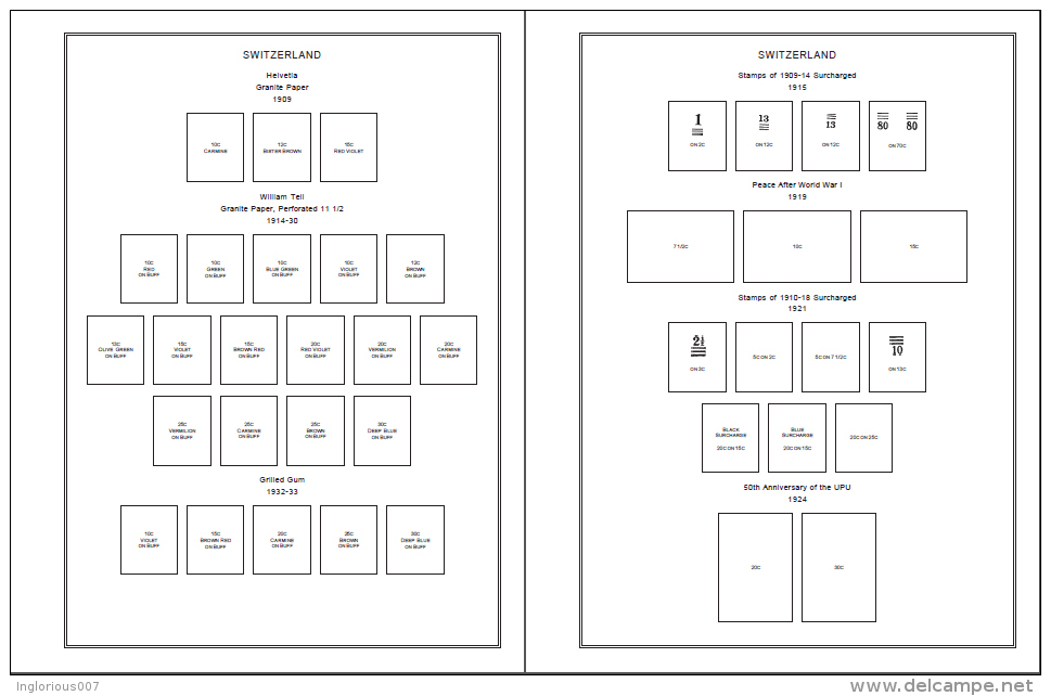 SWITZERLAND STAMP ALBUM PAGES 1843-2011 (257 pages)