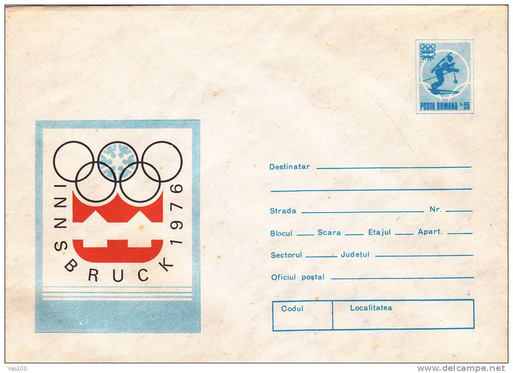 Winter Games Innsbruk 1976,imprinted Postage Ski,cover Stationery Entier Postal Unused,Romania - Hiver 1976: Innsbruck