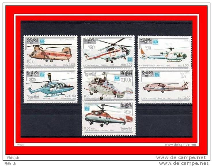 KAMPUCHEA 1987 : Lot De 7 Timbres Neufs ** MNH " HELICOPTERES " Parfait état - Helikopters