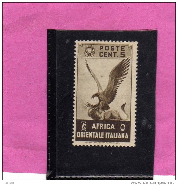 AFRICA ORIENTALE ITALIANA 1938 SOGGETTI VARI 5 C MNH - Italian Eastern Africa