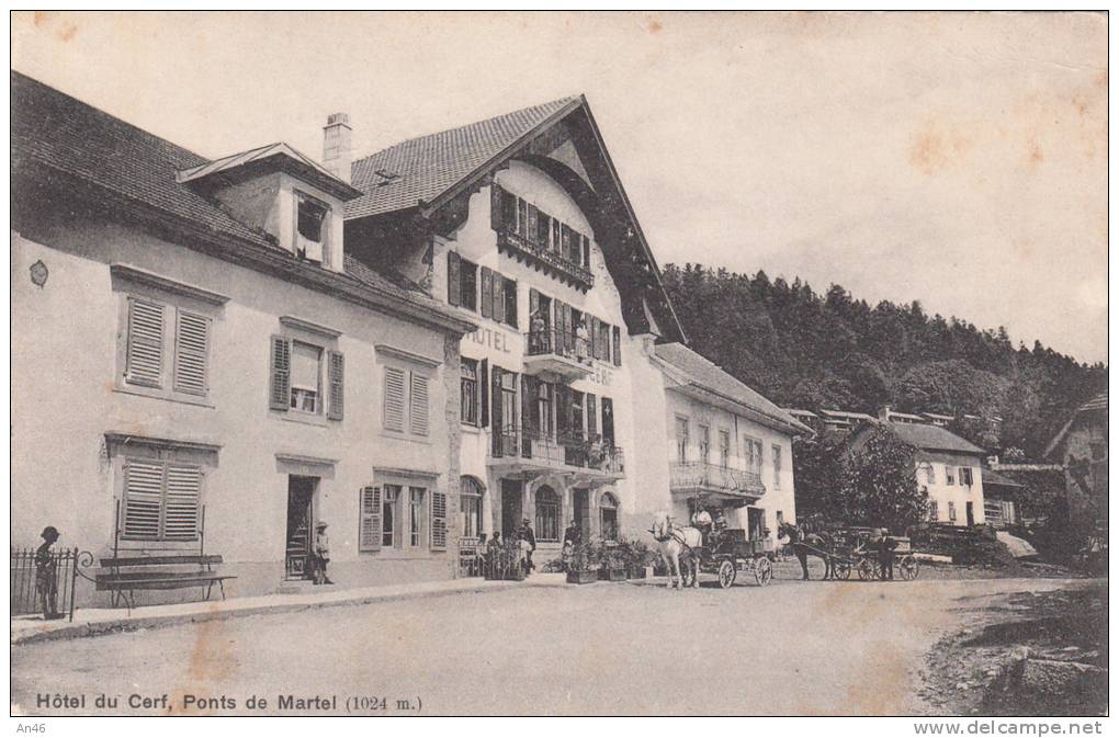 SUISSE SVIZZERA HOTEL DU CERF PONTS DE MARTEL ANIMATA GENTE E CARROZZE ORIGINALE D´EPOCA 100% - Ponts-de-Martel